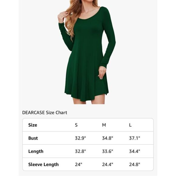 NEW Green T Shirt Long Sleeve V-Neck Casual Loose Flowy Swing Dress M - Picture 4 of 7